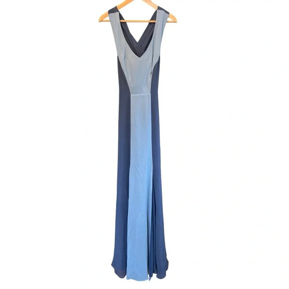 Reiss Alla Blue Color Block Criss Cross Back Maxi Long Gown Size 6 - Picture 4 of 11